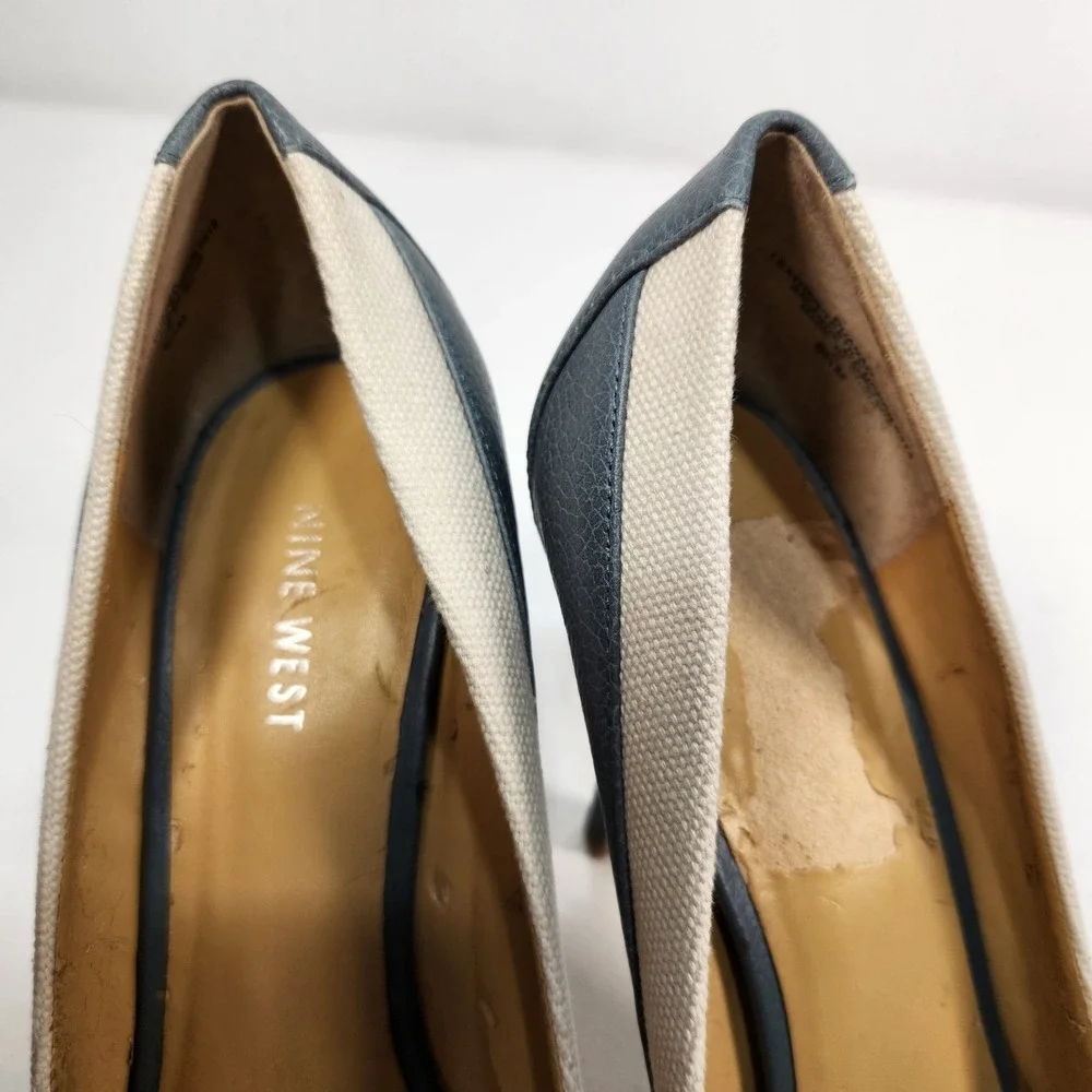 Nine West Duanao Womens Heels Blue / White Textile Leather Size US 9.5M‎